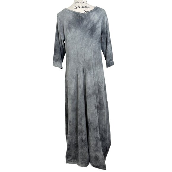 Oh My Gauze Tie Dye Maxi Dress 3/4 Sleeve Gray V-Neck Flowy Boho Women Size S/M - Picture 3 of 7